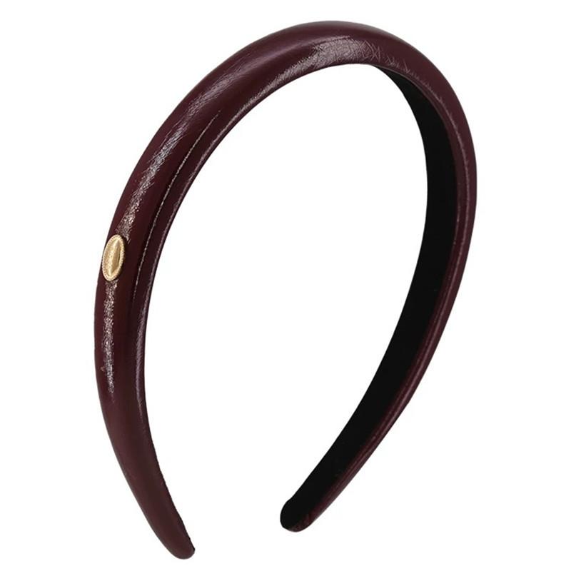 Korean Style Leather Burgundy Thin Hair Hoop High Skull Headband Women's Autumn and Winter Hair Pressure Headband High-end New Style