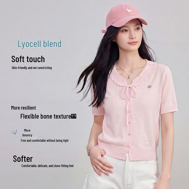 FivePlus Lyocell Blend Lace Collar Short Sleeve T-Shirt One Size