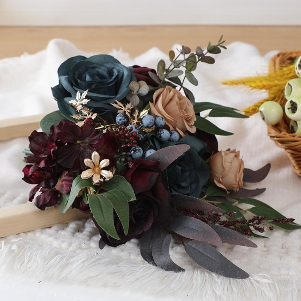 Flores Artificiales Ramo de Flores Artificiales Flor de Seda Ramos de Boda Rosa Falsa Lanzamiento a Mano Jarrón Arreglo Floral Decoración para Mesa de Comedor