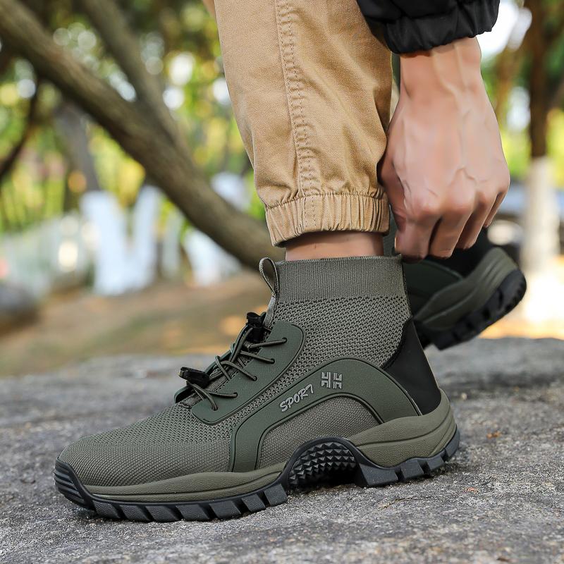 High-top Hiking Shoes Knitted Mesh Outdoor Sneakers Climbing Sports Shoes Breathable Anti-slip Trainers for Fishing Trekking Walking