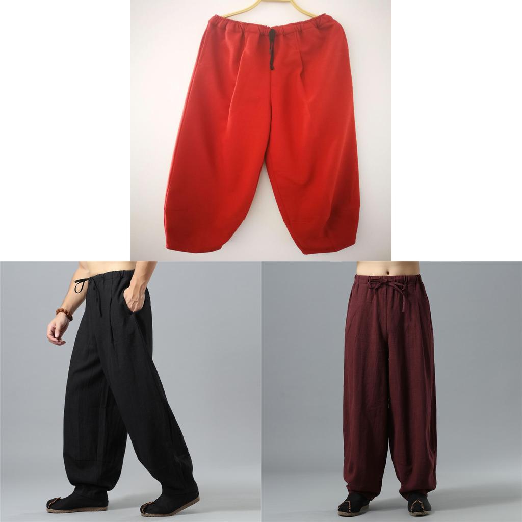Men Cotton Lantern Pants With Drawstring Waist For Casual Autumn Wear