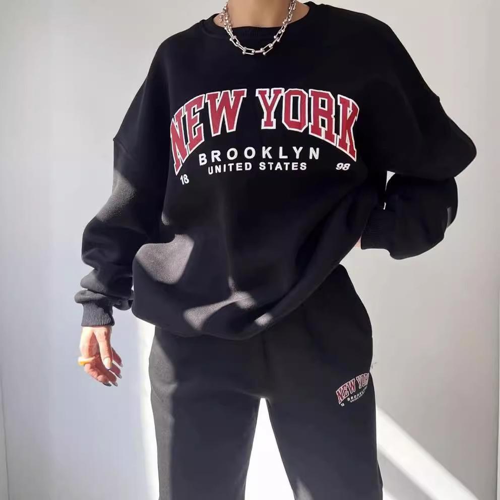 Spring Autumn Fashion Logo Sweatshirt Set: Sporty Long Sleeve Pullover Hoodie