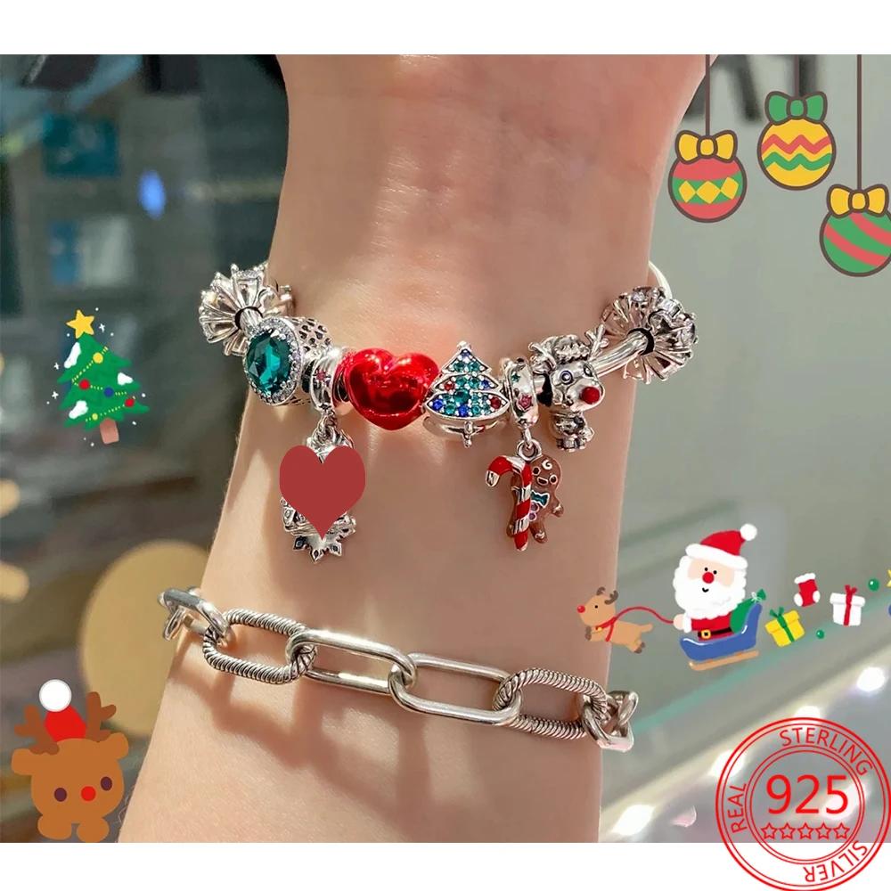 Original Christmas Car & Tree Reindeer Mouse Charm Red Love Beads Fit Bangle Make Your Own Metal Accessory Gift Elegant Fashion Beautiful Lovely