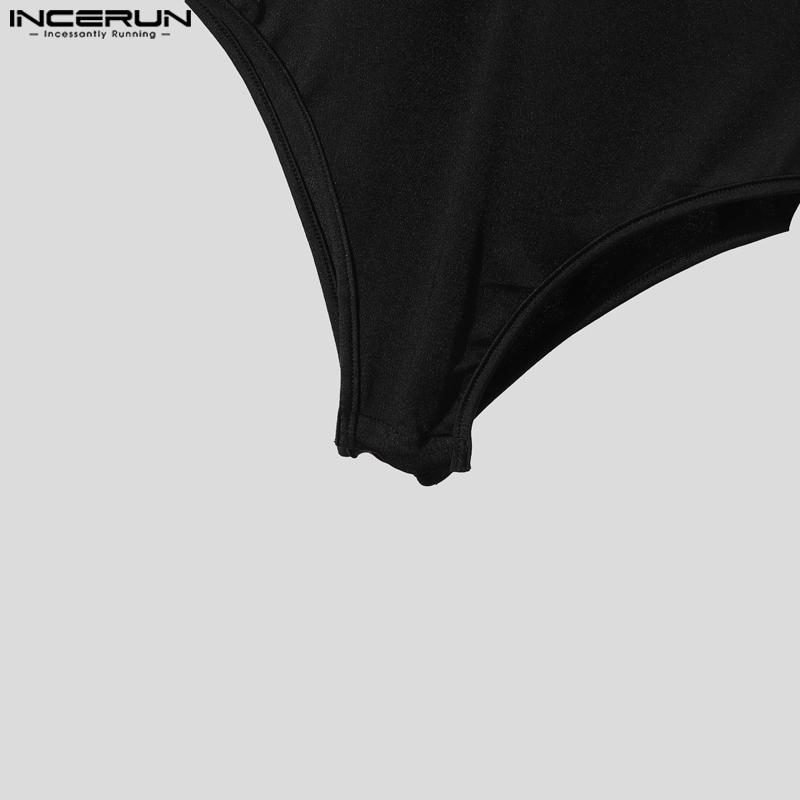 INCERUN Men Crew Neck Sleeveless Print Mesh Sheer Leotard Underwear Jumpsuits