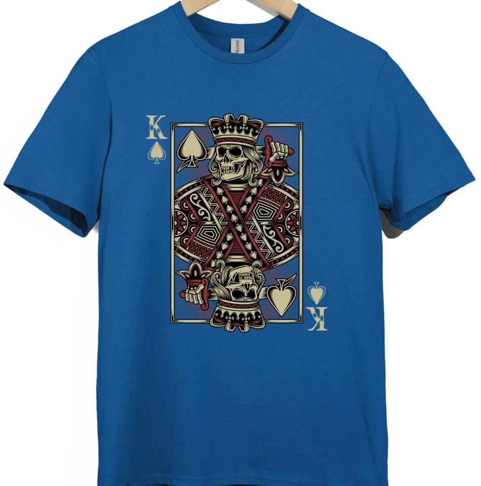 King of Spades Skull T-Shirt Gothic Skeleton Playing Card Biker Crown Tee Gift. 5 S