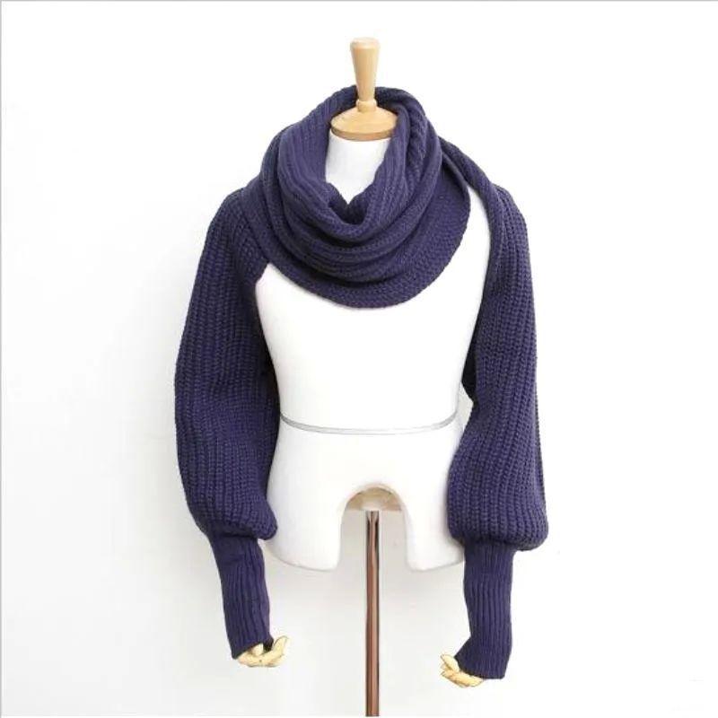 Autumn and winter popular wool scarf men and women extended scarf shawl with sleeves knitted scarf solid color