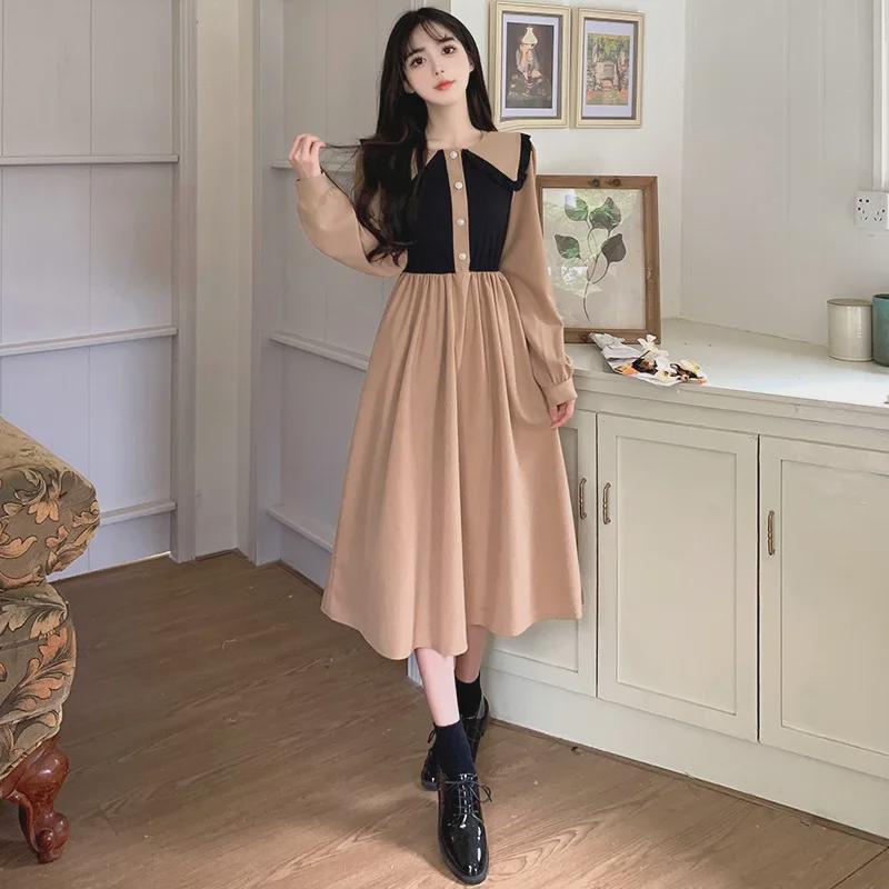 2024 French Retro Contrast Color Dress: Slimming, Comfortable, Elegant Long Dress for Women.