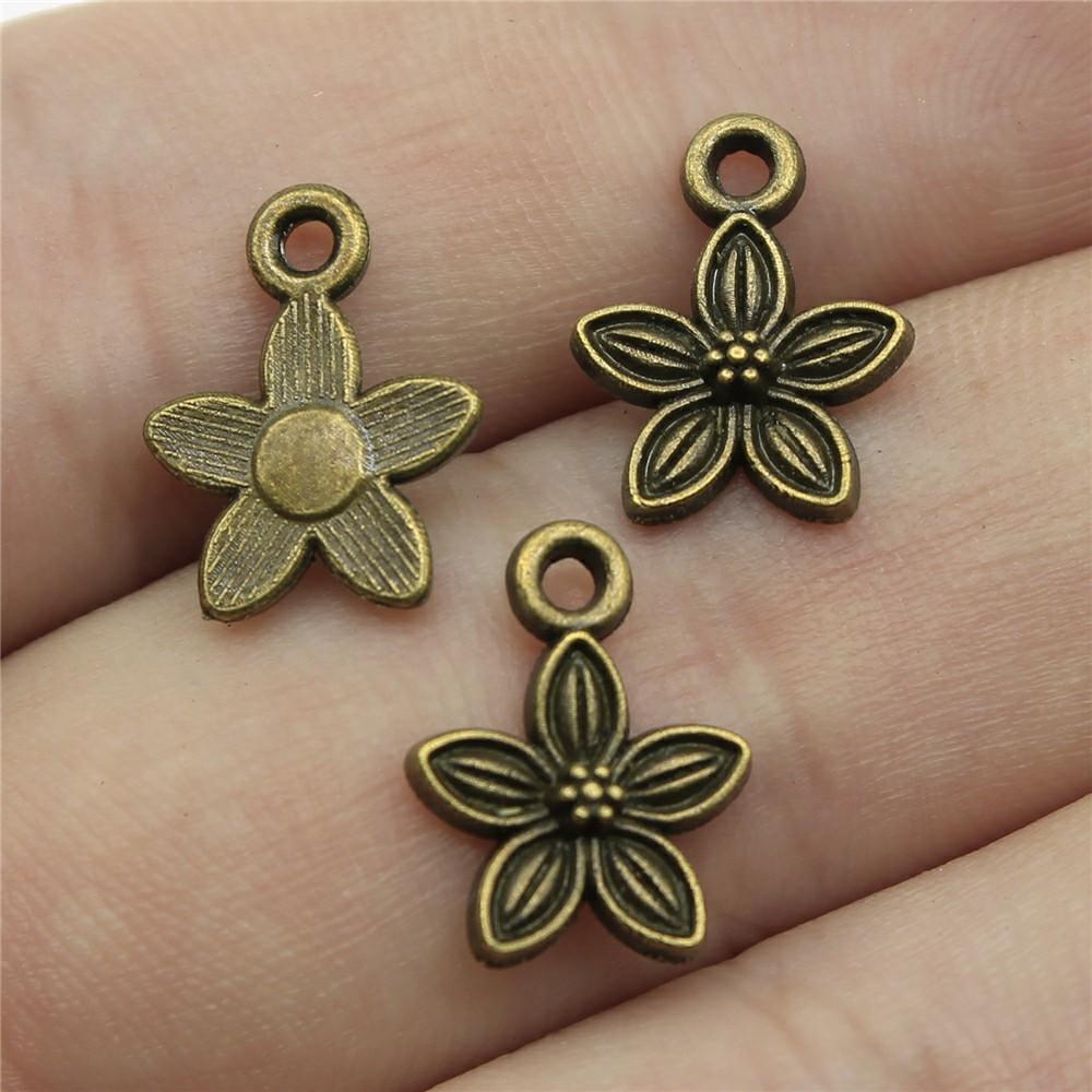 40pcs Charms Connector Flower Antique Bronze Silver Color Pendants DIY Crafts Making Findings Handmade Tibetan Jewelry