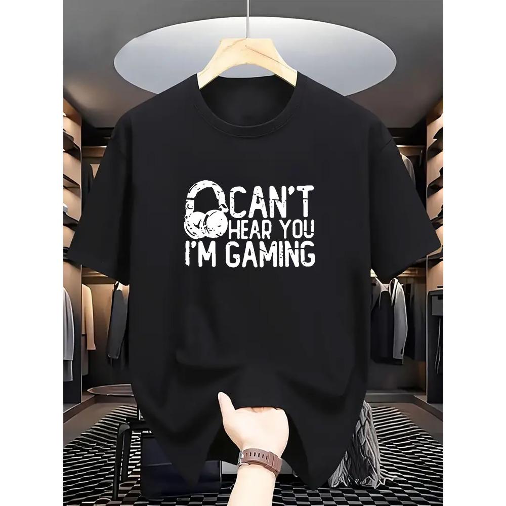 

Men s Crew Neck Fashion Trend Creative No I Hear I m Playing a Game Letter Printed T-Shirt Comfortable and Breathable S