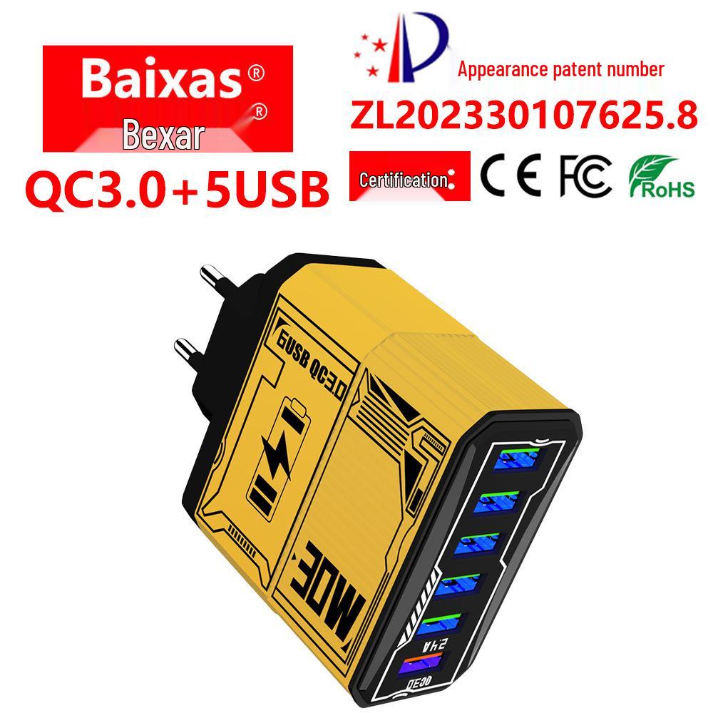 30W 6-Port USB QC3.0 Fast Charger Adapter - EU, US, UK, AU Plug