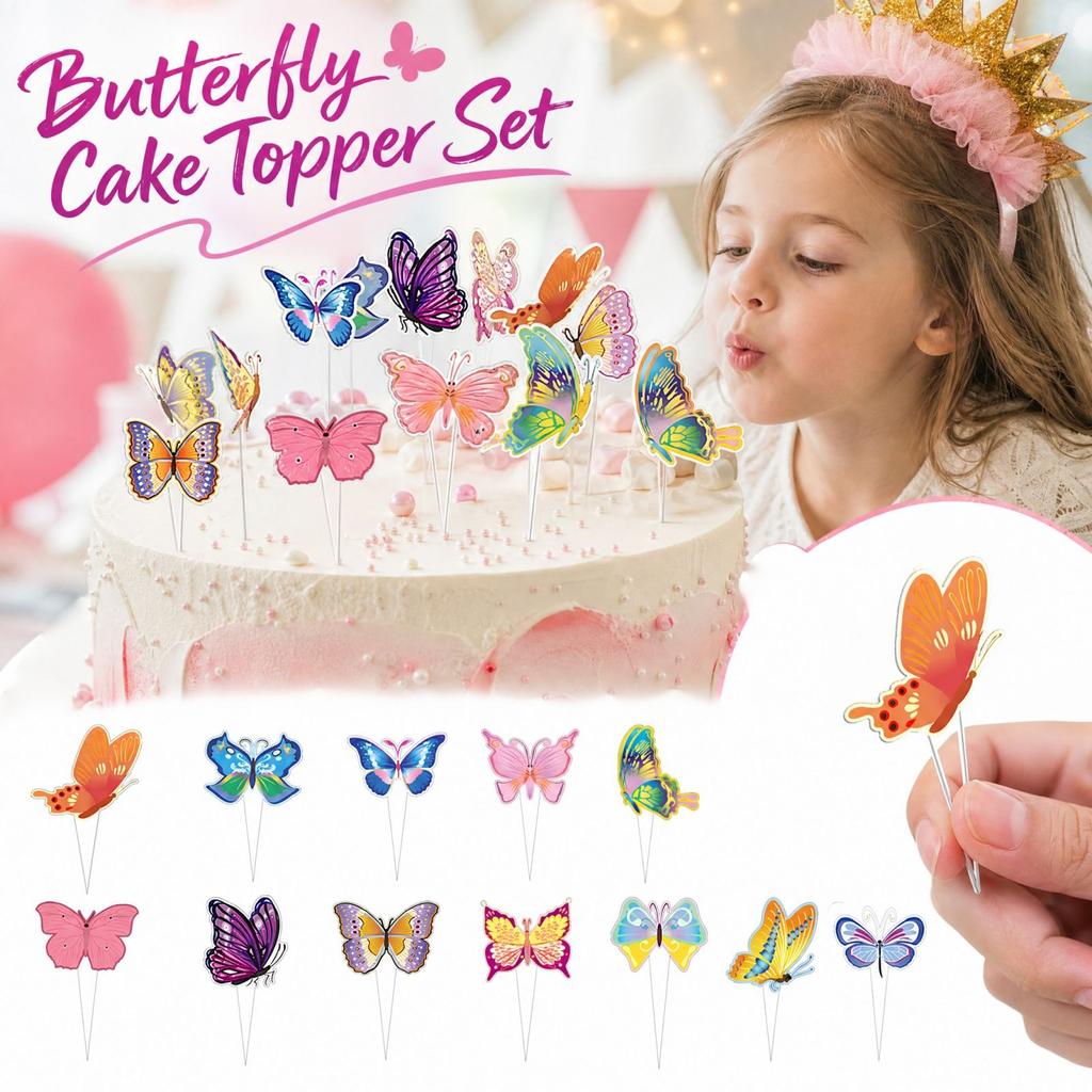 Butterfly 12 Pack for Birthday Party Decorations - Small Picks for Cupcakes