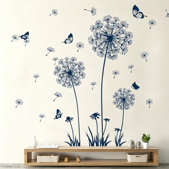 2 Sheets Dandelion Wildflower Wall Decals Peel And Stick Floral Butterflies Wall Stickers