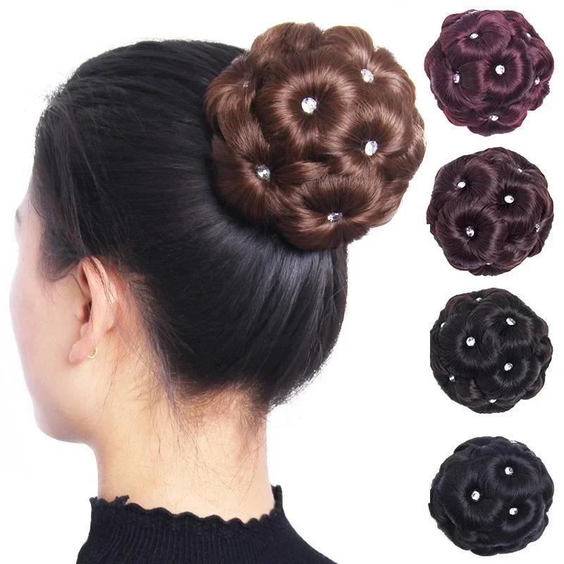 

1PCS Fashion Round Hair Bun Curly Hairs Bride Rhinestone Headwear Personalized Styling Tools for Women Gifts Barnet Accessories E