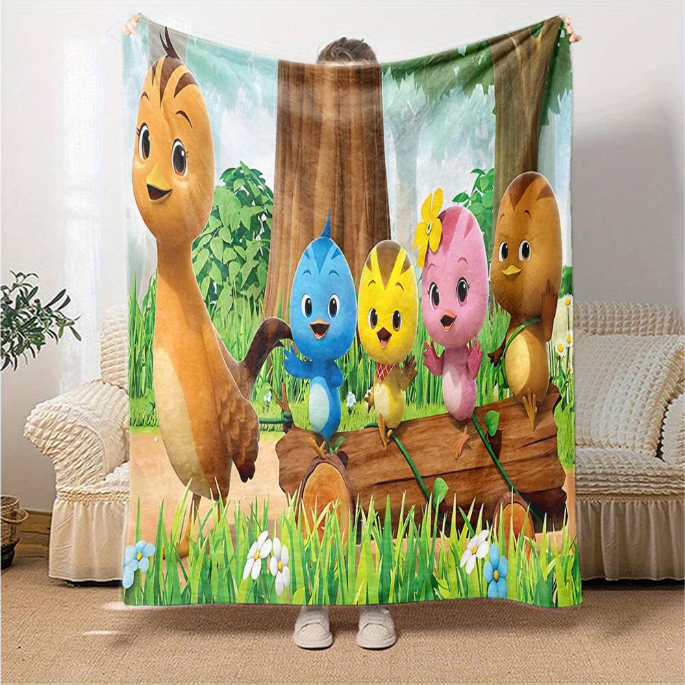 Colorful Cartoon Birds Forest Flannel Blanket Super Soft Warm Cozy Blanket for Sofa Bed Office Travel All‑Season Home Decor Gift