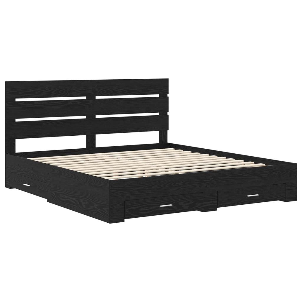 Bed Frame in Black Oak Look 180 x 200 cm Engineered Wood