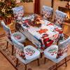 Christmas Chair Cover Tablecloth Set Stretch Santa Print Holiday Dinner Party Decor