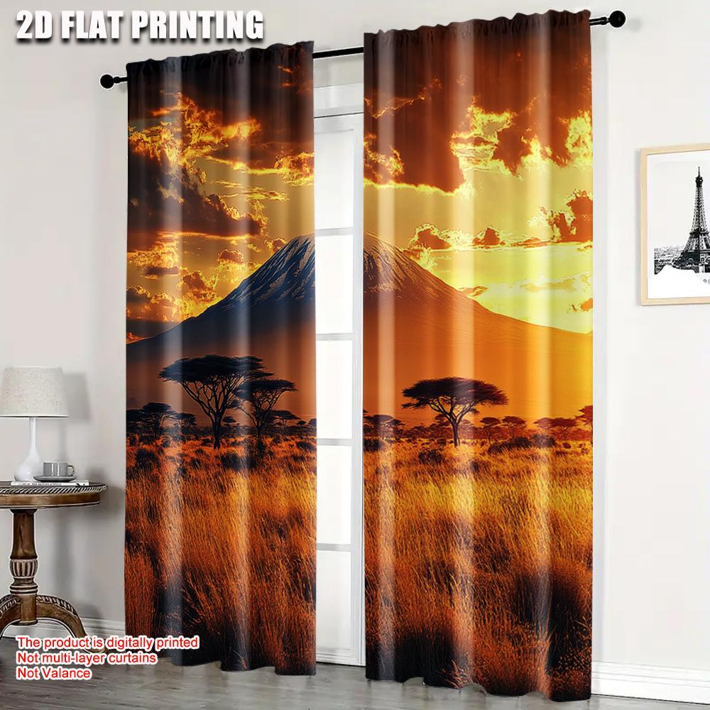

Curtain Set Print African Grasslands Polyester Easy Install Without Rod Decorations Clearance Ldeal Living Room Of 2 Made Washable Great Ready W100*H70(CM)-Hooks&1PCS