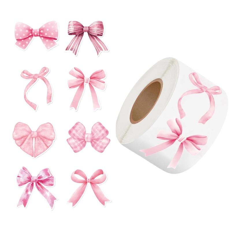 500 Stück Ästhetischer Aufkleber Dekorativer Aufkleber Rosa Schleifen Siegelaufkleber Geschenkbox Segensaufkleber für Journal Scrapbook