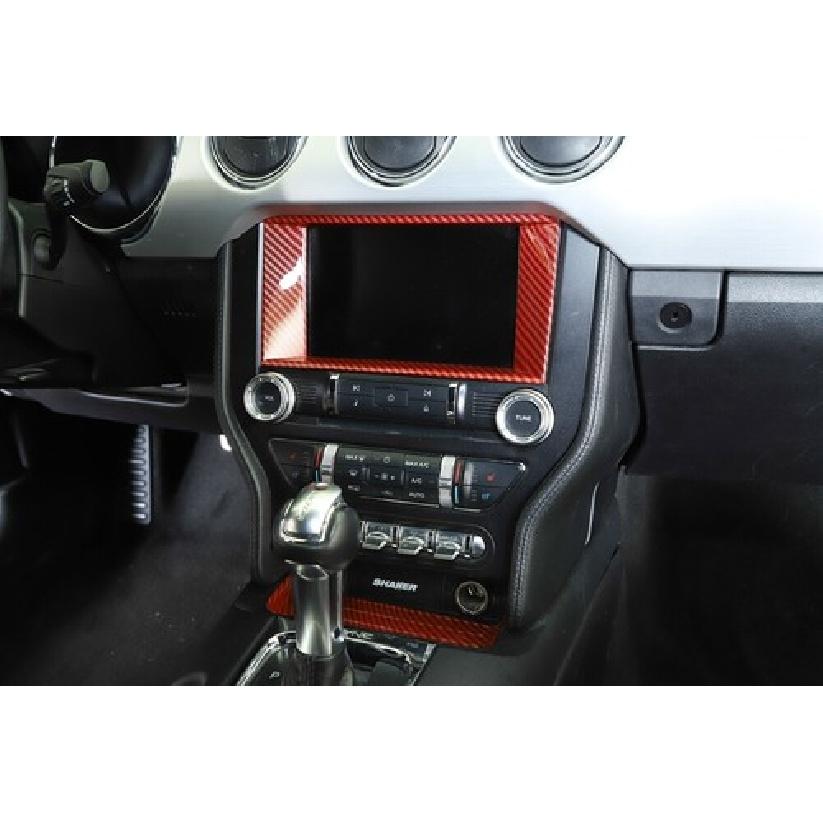 Interior Navigation GPS Screen Frame Trim Cover for Ford Mustang 15+ Red Carbon