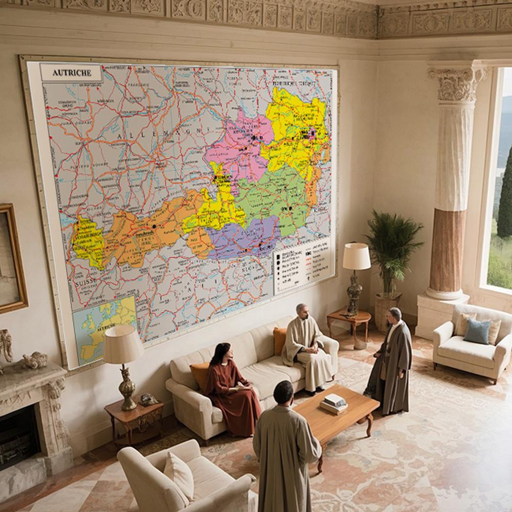 Französische Serienkarte - Verwaltungskarte Österreich, Wanddekoration, Geschenk, Reise-/Lernmittel, für Wohnzimmer, Badezimmer, Home Office