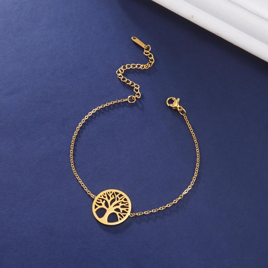 YEHHY Children's Tree Pendant Charm Bracelet 18K Gold Plated Trendy Box Chain Fashion Stainless Steel Jewelry