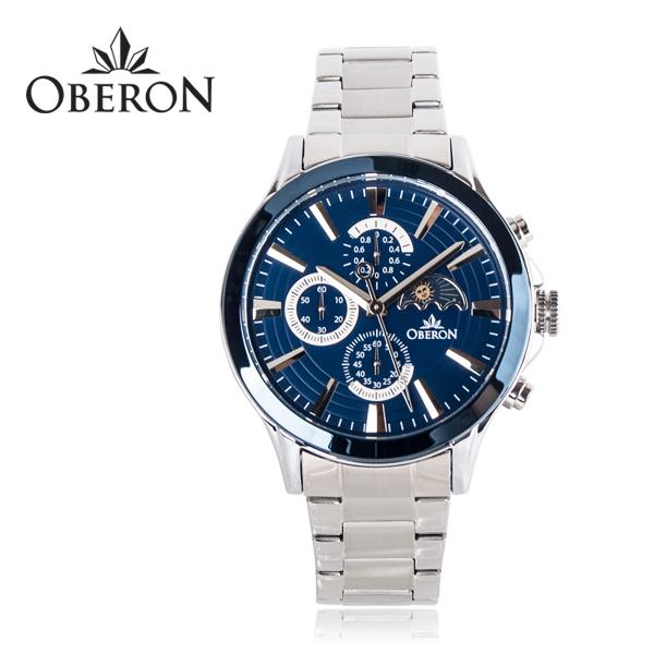 Obelon Men'S Sun And Moon Phase Chronograph Metal Band Watch Ob-914 Stbl