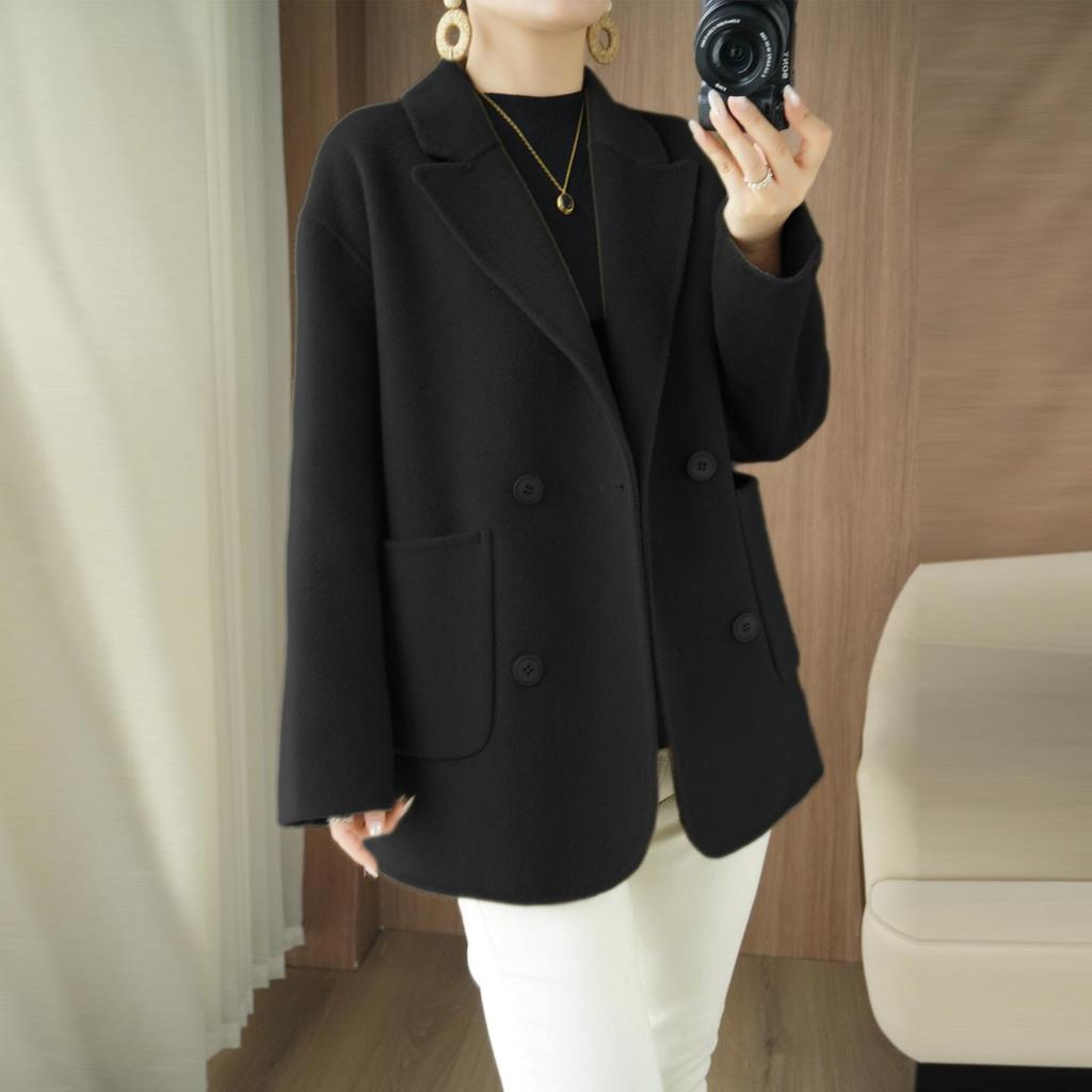 Stylish Women's Double-Faced Wool Coat - Petite Autumn & Winter Fashion