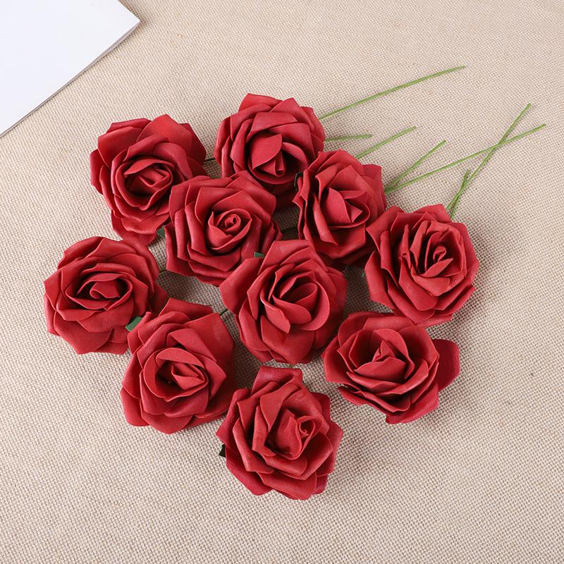 10-50Pcs Rose Artificial Flowers With Stem Foam Fake Roses Wedding Bouquet Centerpieces Decoration Birthday Party DIY Gift Craft