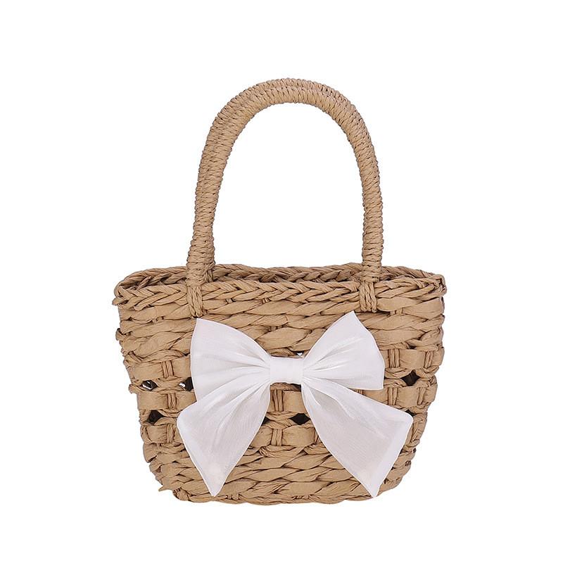 

Girls Summer Woven Bag With Striped Pattern And Cute Butterfly Bow For Casual Outings