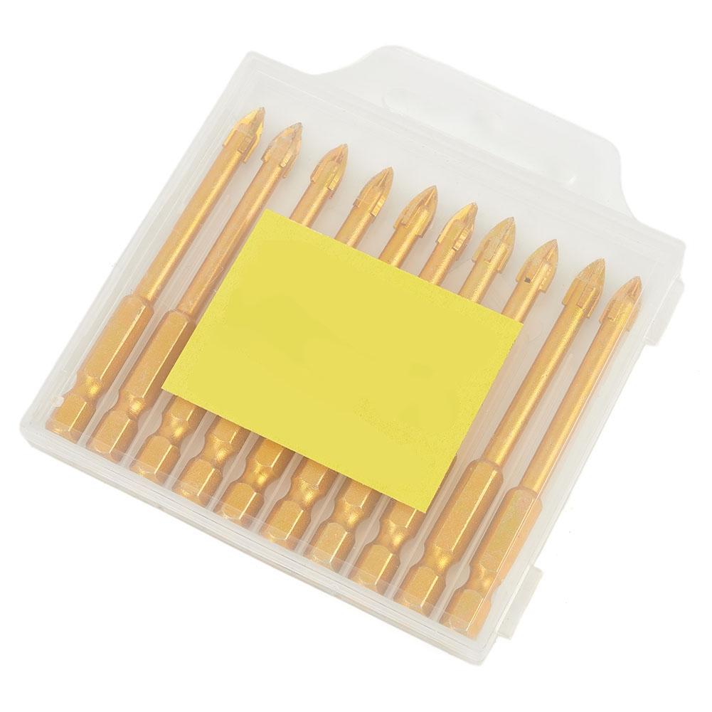 10x 1/4 Hex Shank Titanium-Ceramic Tile Marble Glass Drill Bit Cross Spear-Head