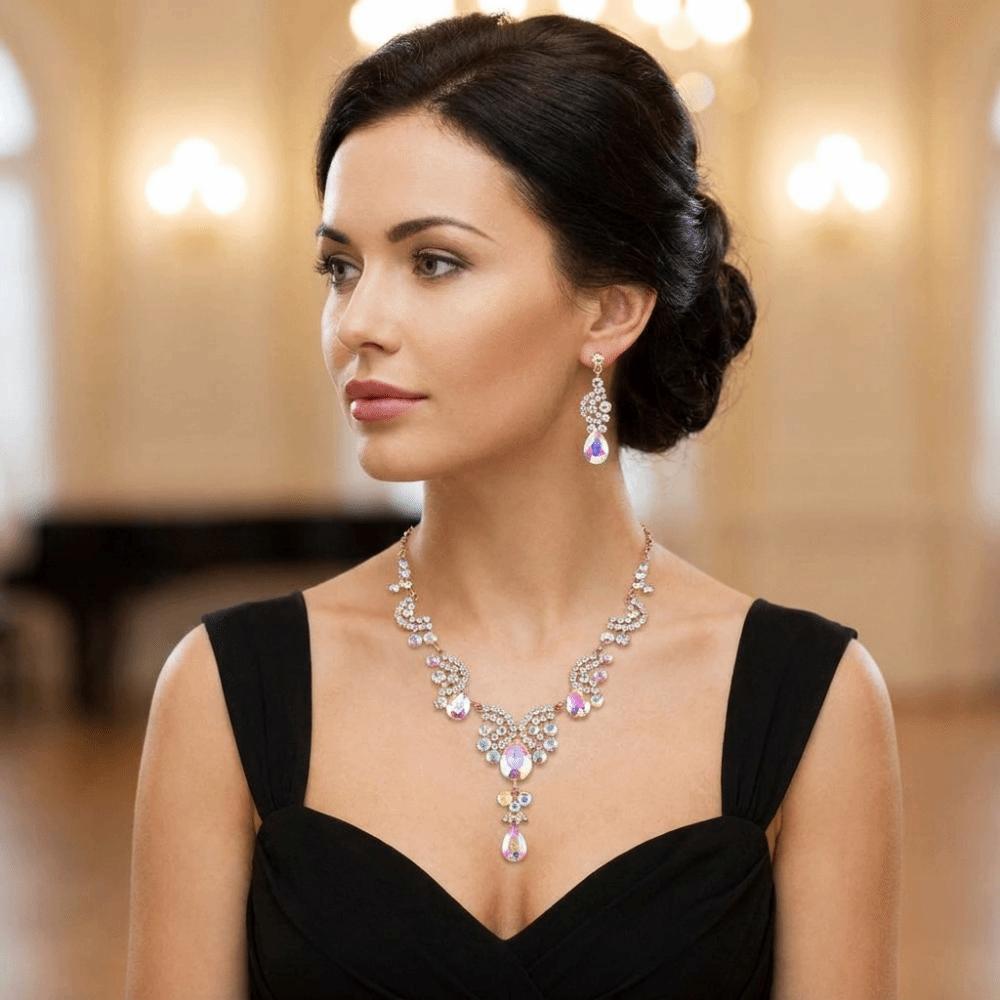 Elegancki Zestaw Naszyjnik Kolczyki Luksusowe Akcesoria Ślubne Weselne