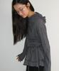RONRON Stripe Ruffle Layered Hooded Long Sleeve Navy