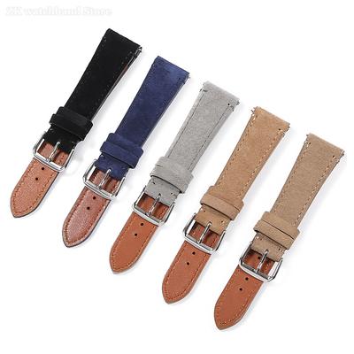Suede Genuine Leather Watchband 20mm 22mm for Seiko for Huawei Watch Gt2/3/4 Vintage Handmade Stitching Bracelet Brown Wristband
