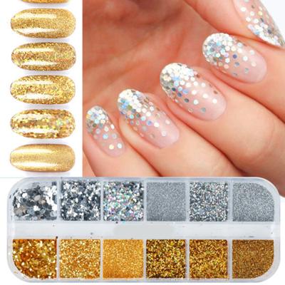 Nail Glitter Irregular Ultra Fine Holographic 12 Grids Nail Glittering Powder Nail Art Supplies