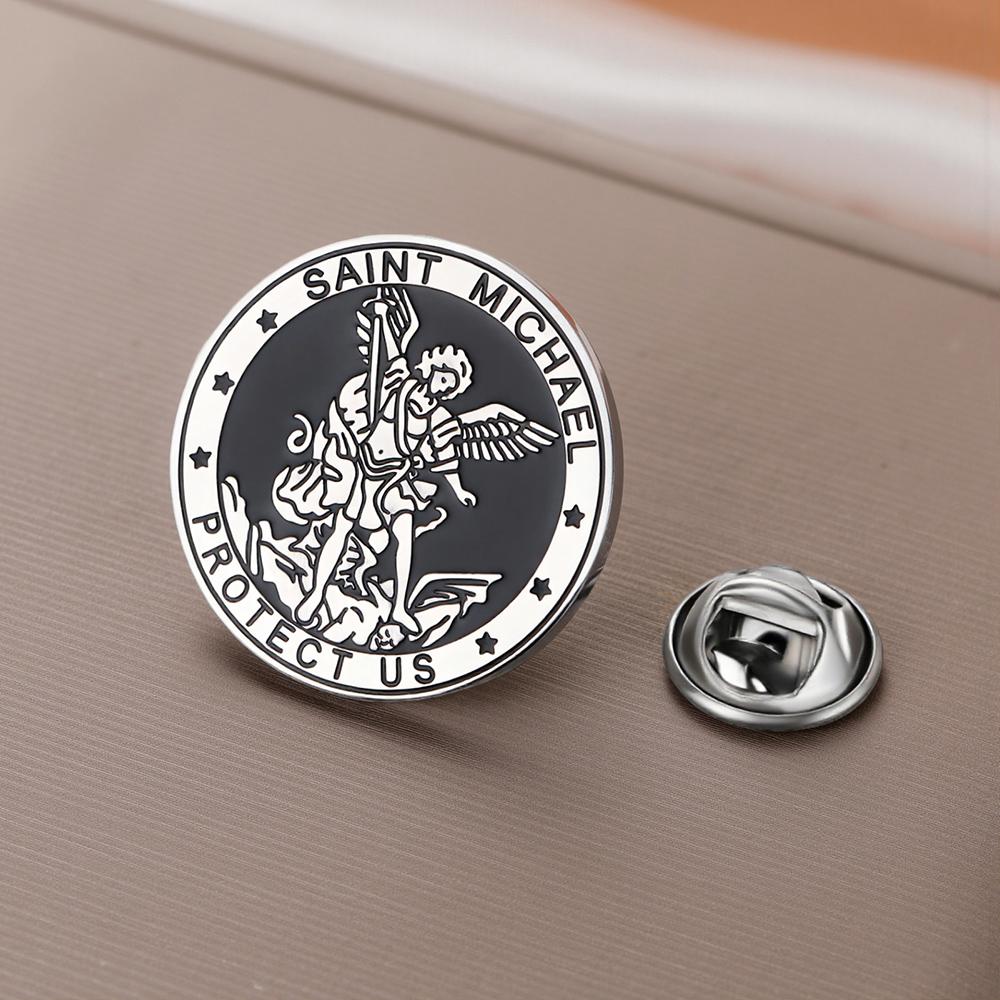 Dawapara Saint Michael Brooch Pins Guardian Archangel Protect Us Talisman Brooches Stainless Steel Jewelry