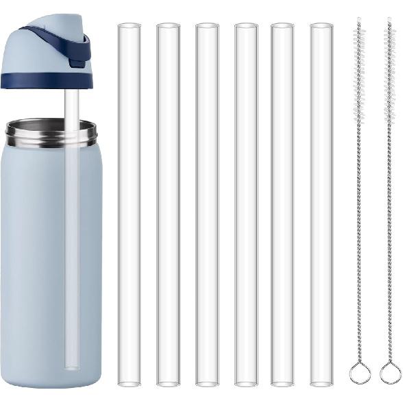 HEYSKAY Reble Drinking Straw Compatible with Hydro Flask 18-64oz Wide Mouth Water Bottle with 2 Straw Brushes, 6 Pcs Replacement Clear Tritan Straws 6pcs Clear tritan straws