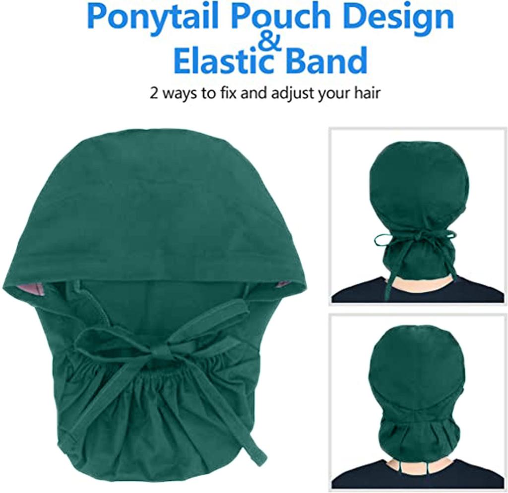1pc Working Cap With Button Long Hair Adjustable Working Hat Ponytail Holder Tie Back Hats For Women & Men Unisex Scrub Cap