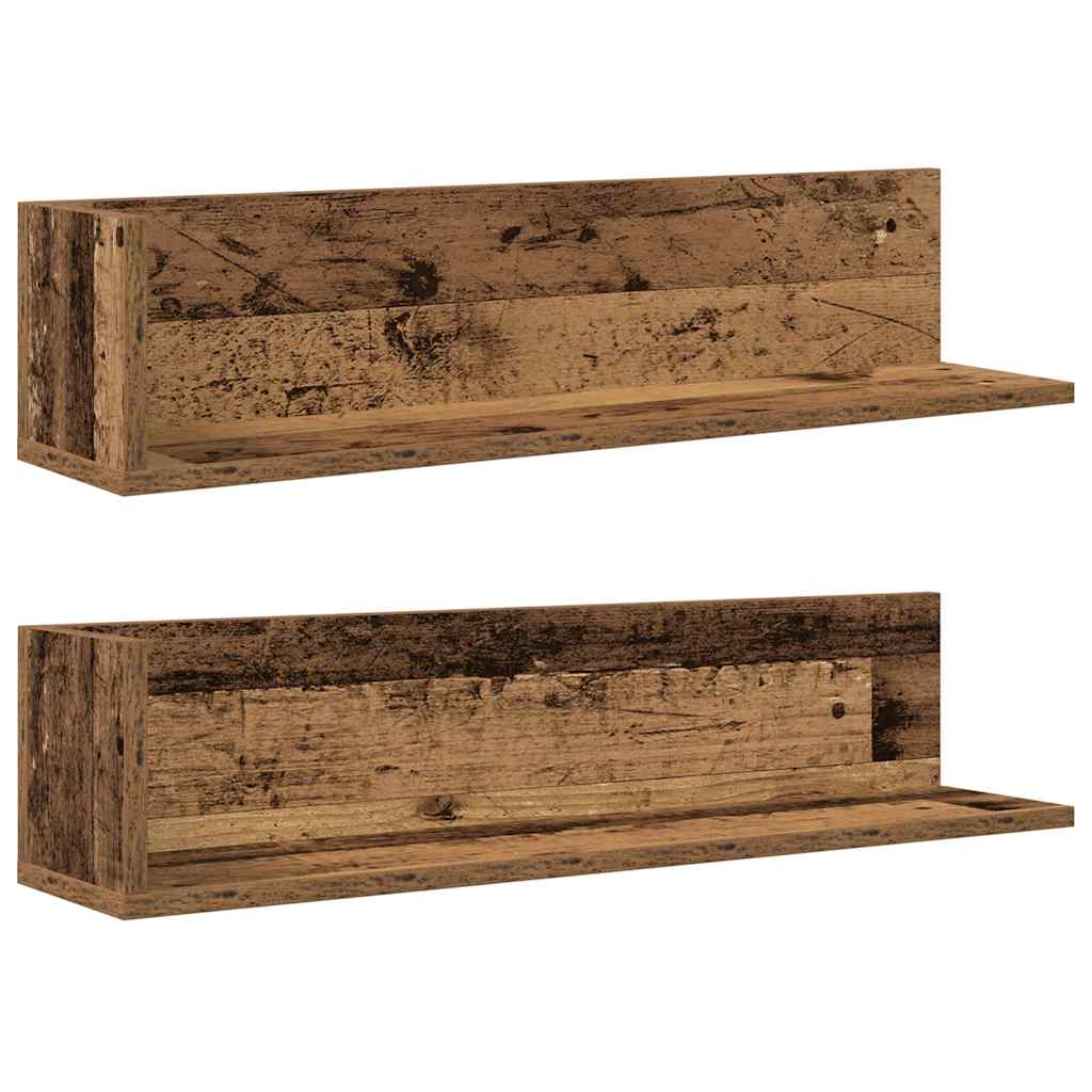 Wall Shelves 2 Pcs Vintage Wood Look 75 X 16.5 X 16.5 Cm Engineered Wood