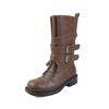 Womens Vintage Distressed British Ankle Boots Mid Heel Biker With Buckle Fall Winter