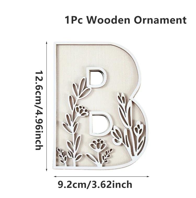 Wooden Alphabet Letters Wall Decor Set Engraved Floral Pattern Home Craft Ornaments Elegant Display for Living Room