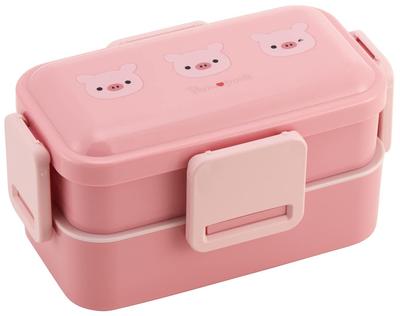 Skater Bento Box Pig 600ml Antibacterial Fluffy Dome Lid 2 Tiers for Women Made In Japan Pompon's PFLW4AG-A