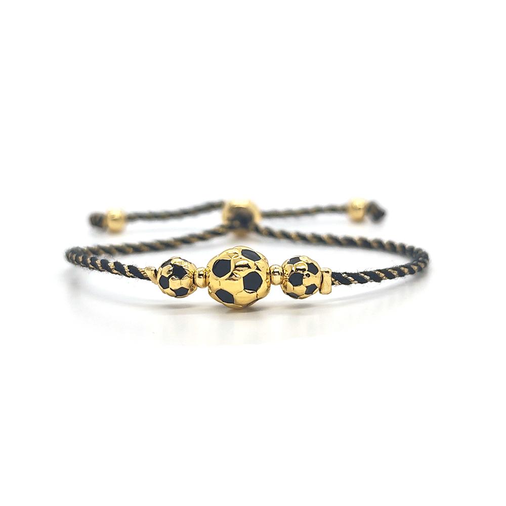 Soccer Ball Charm Braided Cord Bracelet Enamel Bead Adjustable Handmade Fan Jewelry Football Theme Party Souvenir