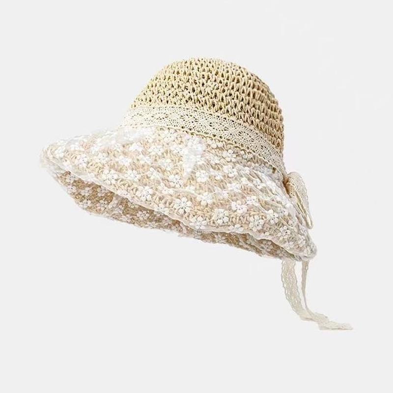 New Summer Women'S Fishing Hat Sun Protection Hat Lace Trim Beach Straw Hat Breathable And Stylish