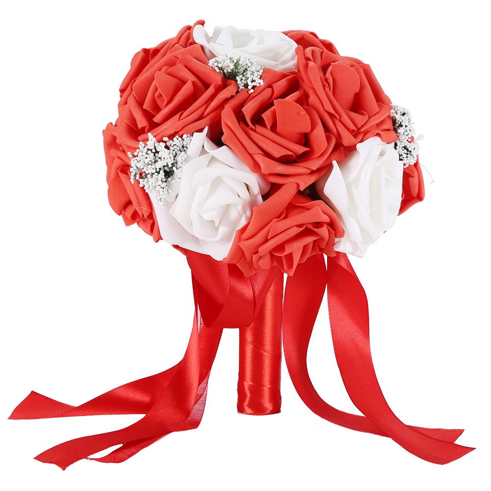 Artificial Bridal Bouquet Flowers for Wedding Decorations Props Accessories (Purple)