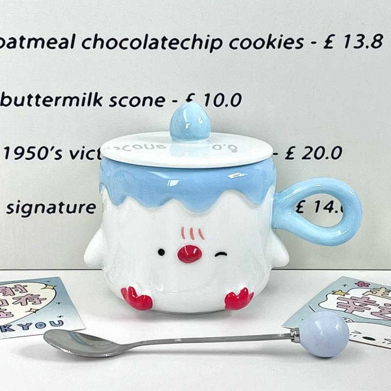 Cute bird ceramic mug with lid high value couple ceramic drinking cup office girl birthday gift