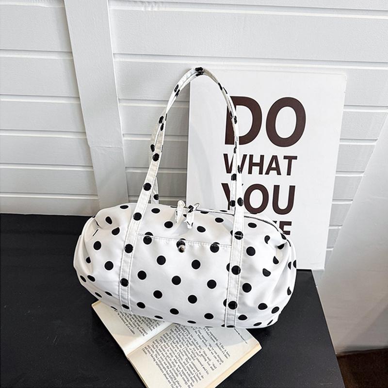 Yogodlns Simple Polka Dot Tote Bag Lightweight Nylon Handbag Women Casual Commute Shoulder Bag Large Capacity Sports Foldable Storage Bag