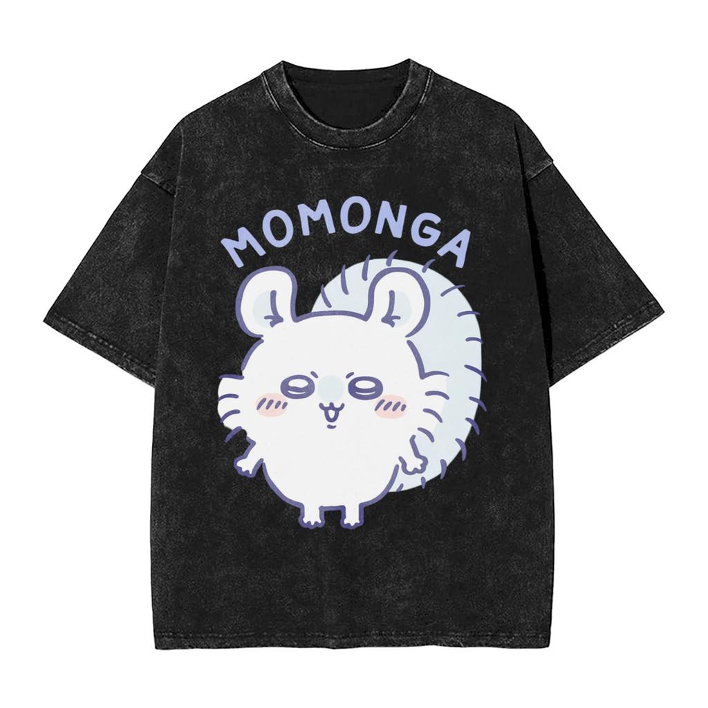 Chiikawas Metal Band Usagi T Shirts Hip Hop Washed Short Sleeve Street TShirt for Men Women Tops Streetwear Summer Tops Tees