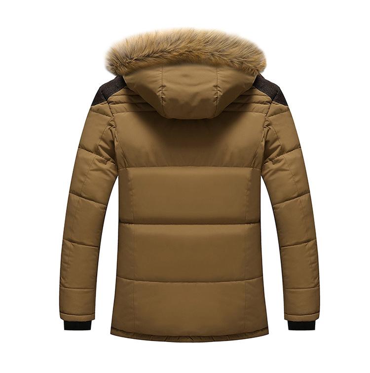 Winter Men's Casual Plus Velvet Thick Warm Hooded Big Fur Collar Mid-Length Cotton Coat