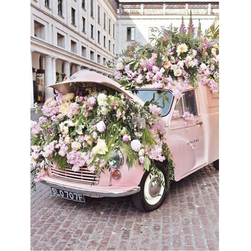 5D-Diamantgemälde zum Selbermachen, rosa Blume, Diamant-Stickerei, Fahrrad, Mosaik, Kreuzstich, Handarbeit, Strass, Heimdekoration