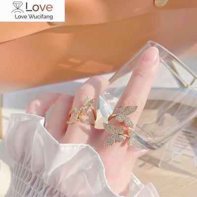 Design Fashion Jewelry AAA Zircon Fairy Butterfly Ring 14K Real Gold Plating Women's Open Adjustable Ring